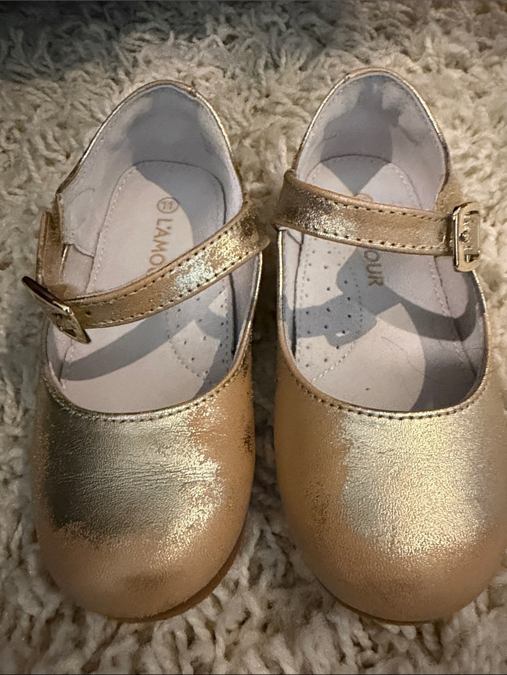 L'Amour Metallic Gold Mary Jane Shoes for Kids